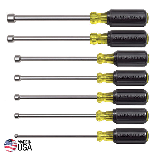 Klein Nut Driver Set, Magnetic Nut Drivers, 6-Inch Shafts, 7-Piece (647M)