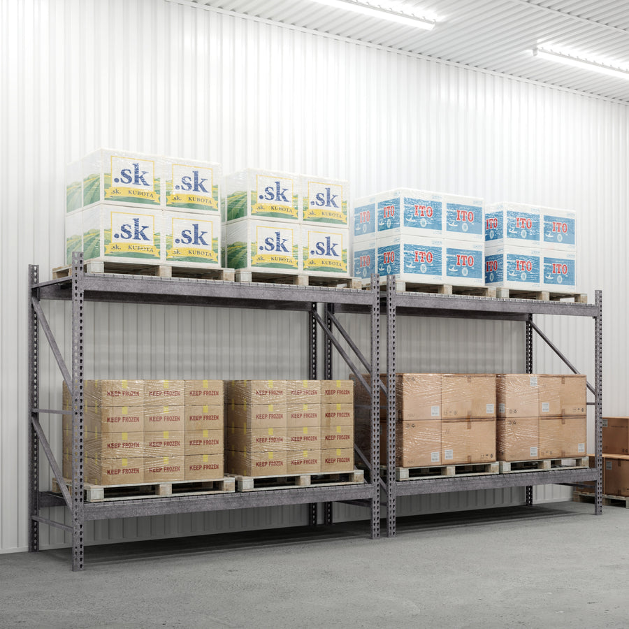 2-Tier Galvanized Teardrop Pallet Rack Starter Units w/ Wire Decking - 42"d x 96"h