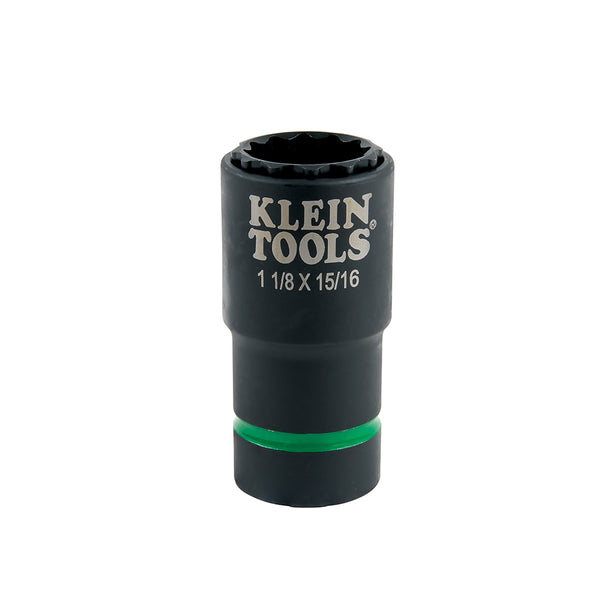 Klein 2-in-1 Impact Socket, 12-Point, 1-1/8 and 15/16-Inch (66016)