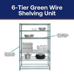 6-Tier Green Wire Shelving Unit