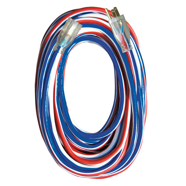 Voltec 12/3 Red White & Blue Extension Cord with Lighted End, 100 ft (05-00159-US)