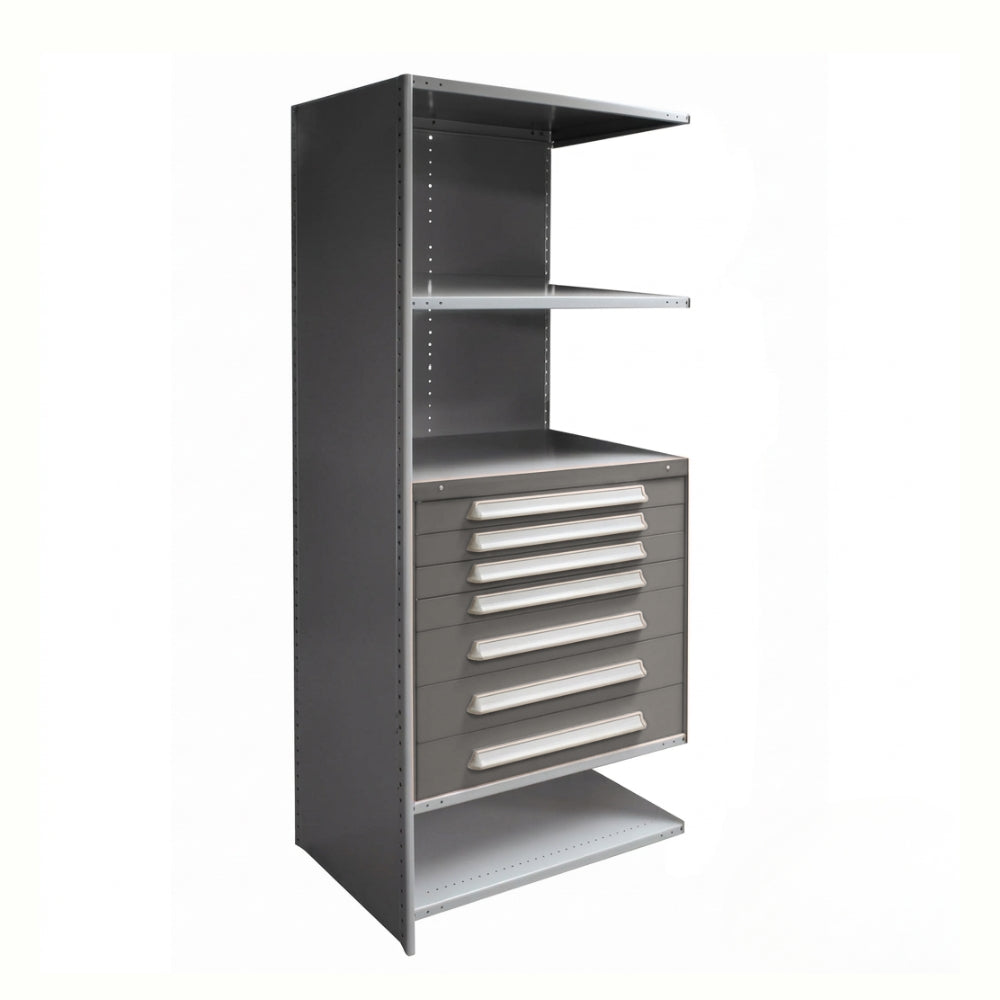 Lyon Closed Steel Shelving with 7 Modular Drawers - Add On Units