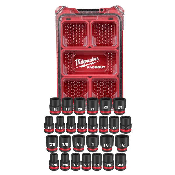 Milwaukee 27PC SHOCKWAVE™ Impact Duty Socket 1/2" Drive MM & SAE Set with PACKOUT™ (49-66-6804)
