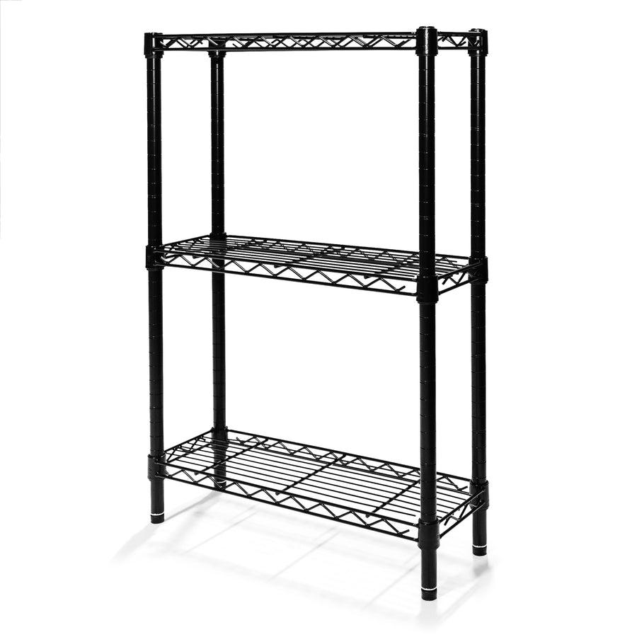 8x24 3-shelf black epoxy wire shelving unit, 8-inch deep ultra-narrow desktop organizer, slim black industrial small-parts and medical vial rack - SI Brand stocked in Michigan