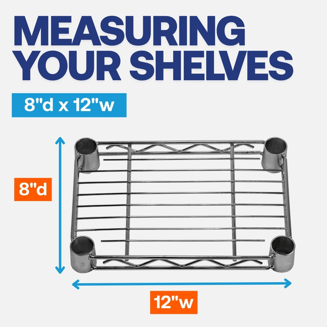 8"d x 12"w Chrome Wire Shelving w/ 4 Shelves