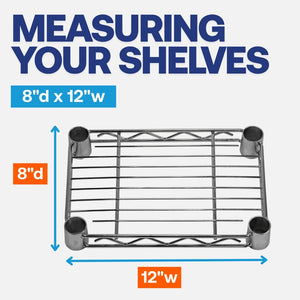 8"d x 12"w Chrome Wire Shelving w/ 4 Shelves
