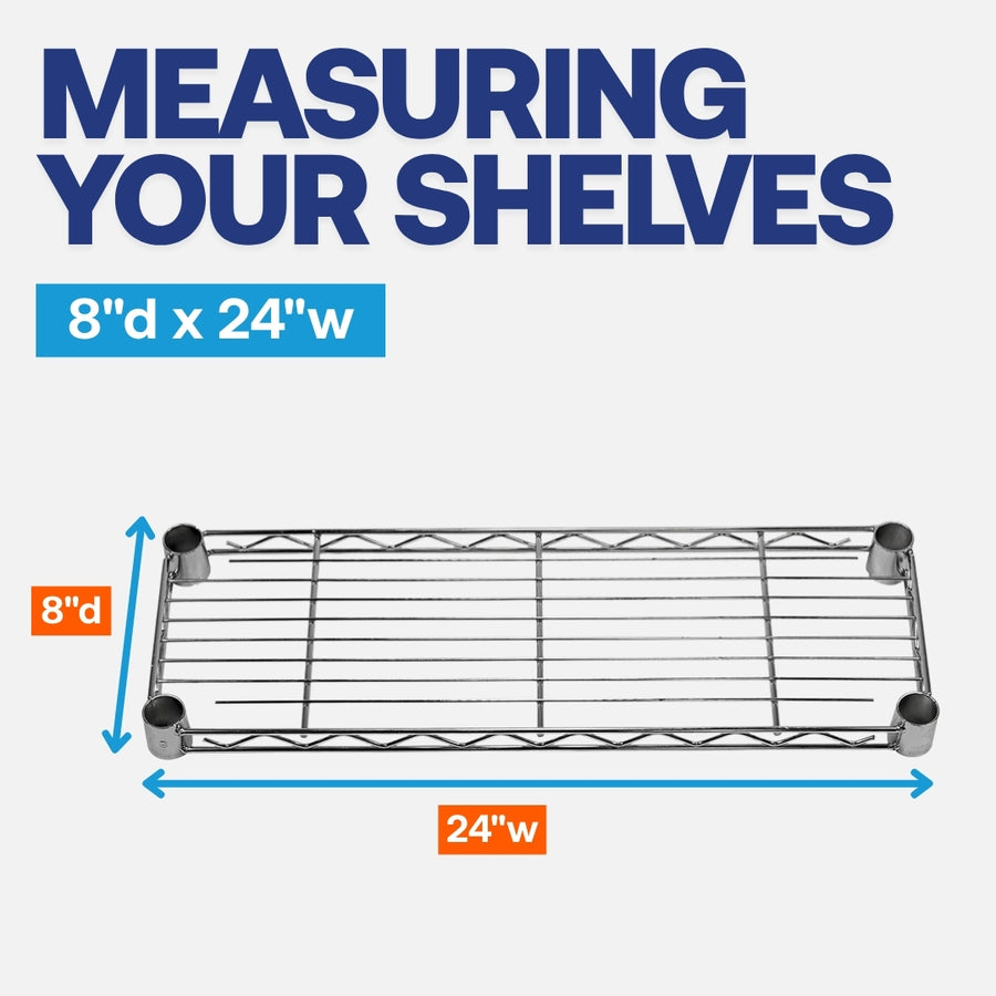8"d x 24"w Chrome Wire Shelving w/ 4 Shelves