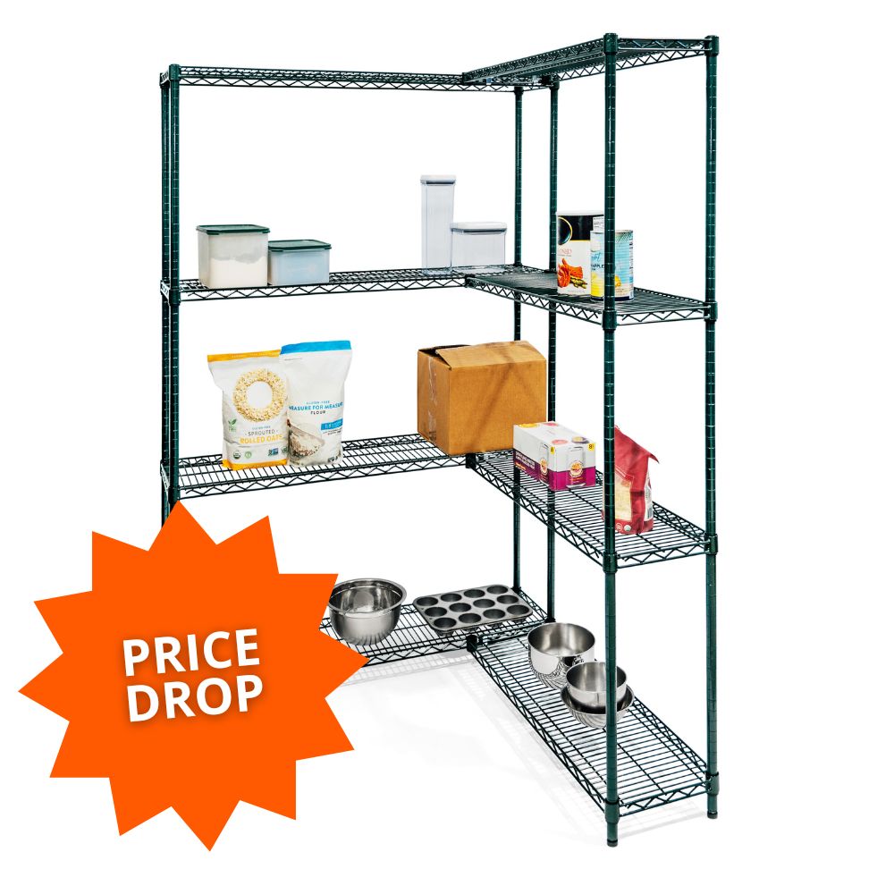 Green Wire Shelving Corner Unit