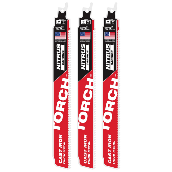 Milwaukee 9" 8TPI TORCH™ for CAST IRON w/ NITRUS CARBIDE™ (3PK) (48-00-5362)