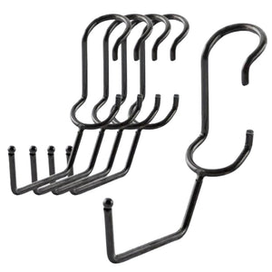 5-pack of black powder-coated steel utility hanger post hooks for 1-inch diameter wire shelving posts.