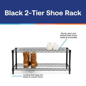 Black 2-Tier Shoe Rack