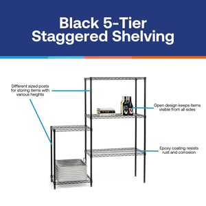 Black 5-Tier Staggered Shelving