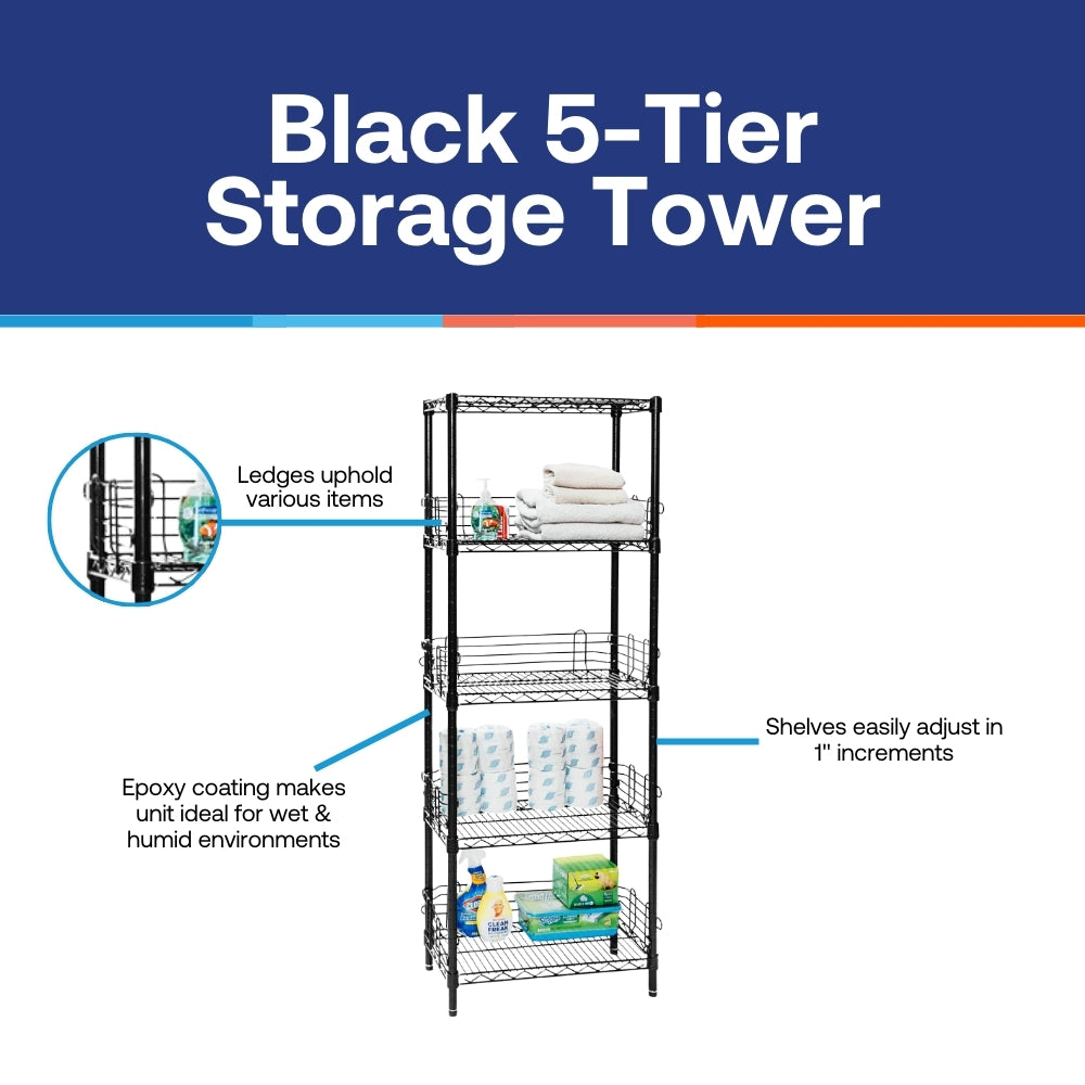 Black 5-Tier Storage Tower