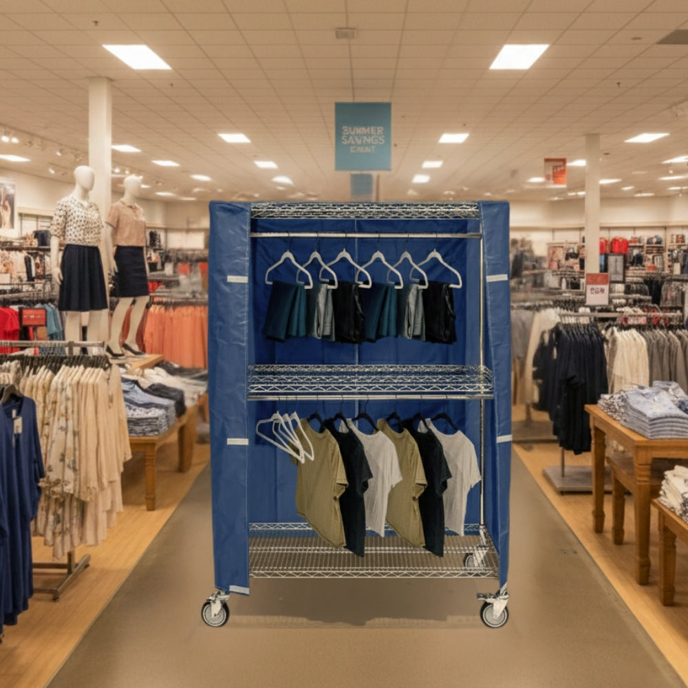 2-Tier Large Mobile Garment Rack with Cover