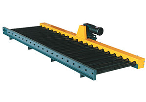 Chain driven live roller conveyor for pallet, drum, metal bin, and heavy industrial load handling