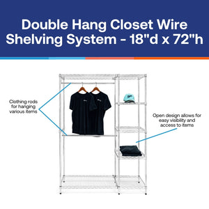 Double Hang Closet Wire Shelving System - 18"d x 72"h