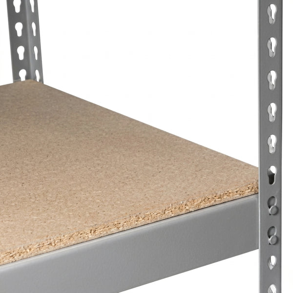 Metal shelving unit with a cardboard shelf insert on a white background