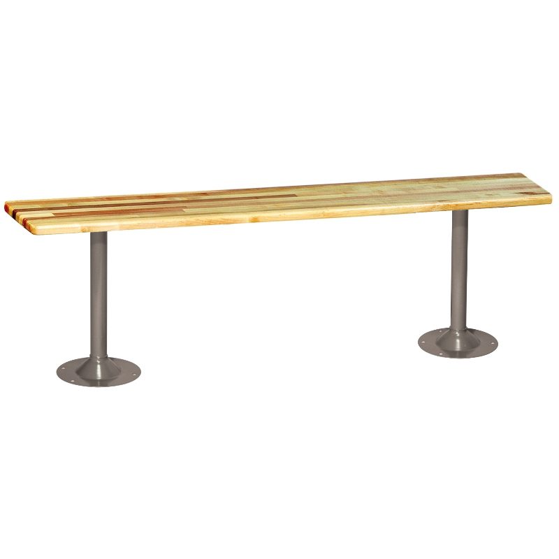 Hardwood Locker Room Benches with Gray Steel Tube Pedestals