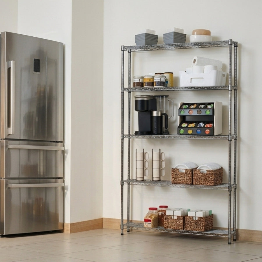 10"d x 48"w Chrome Wire Shelving w/ 5 Shelves