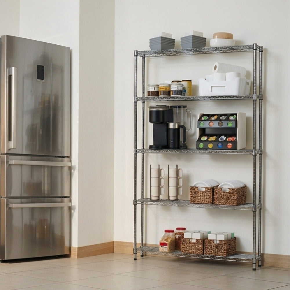 10"d x 48"w Chrome Wire Shelving w/ 5 Shelves