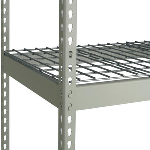 Galvanized steel wire deck with 2-inch by 4-inch wire mesh, installed on a boltless shelving unit.