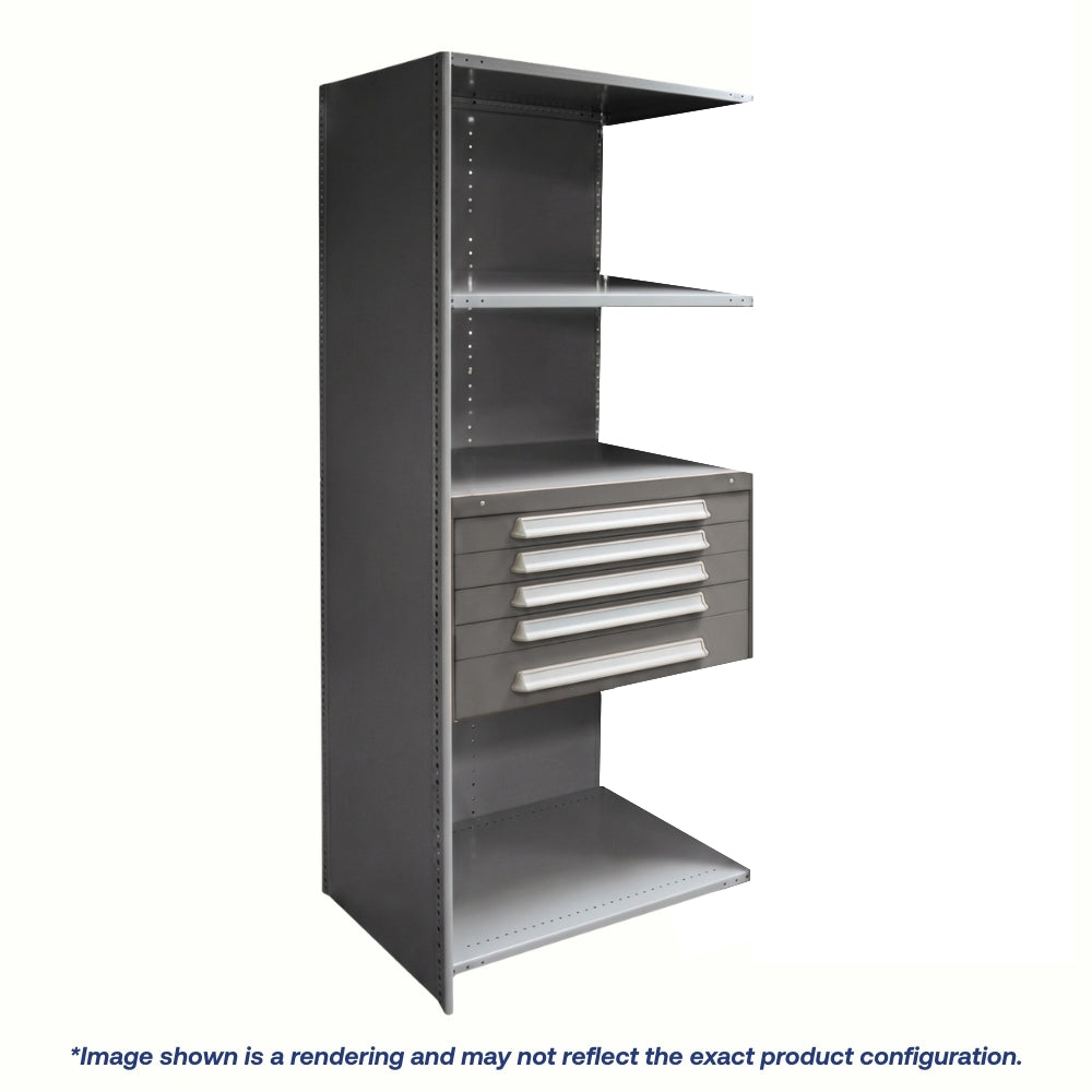 Lyon Closed Steel Shelving with 5 Modular Drawers - Add On Units