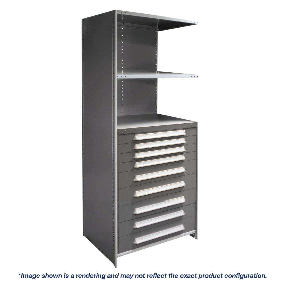 Lyon Closed Steel Shelving with 9 Modular Drawers - Add On Units