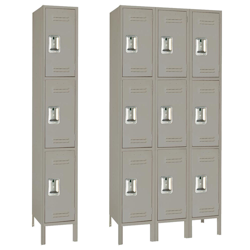15"d x 12"w x 78"h 3-Tier Steel Lockers - Gray
