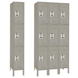15"d x 12"w x 78"h 3-Tier Steel Lockers - Gray
