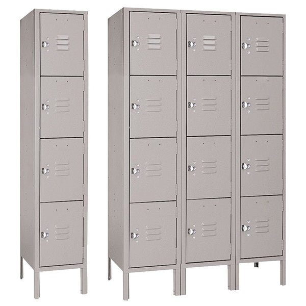 12"d x 12"w x 54"h 4-Tier Steel Lockers - Gray