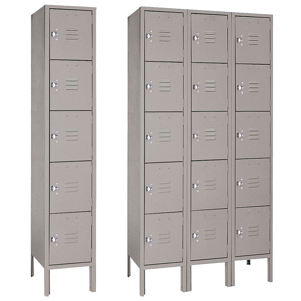12"d x 12"w x 66"h 5-Tier Steel Lockers - Gray