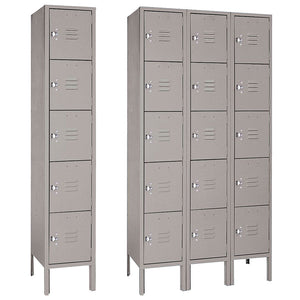 12"d x 12"w x 66"h 5-Tier Steel Lockers - Gray
