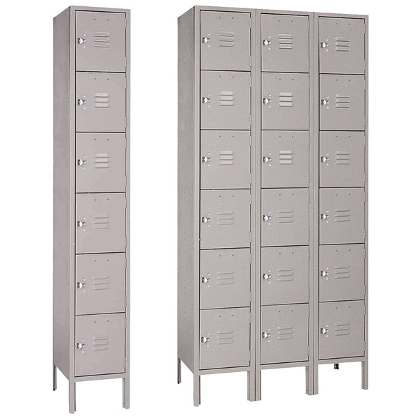 12"d x 12"w x 78"h 6-Tier Steel Lockers - Gray