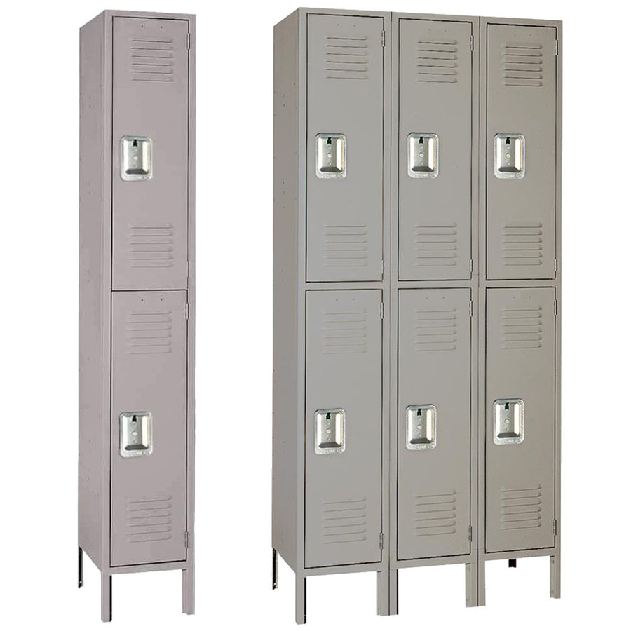 15"d x 12"w x 78"h Double Tier Steel Lockers - Gray