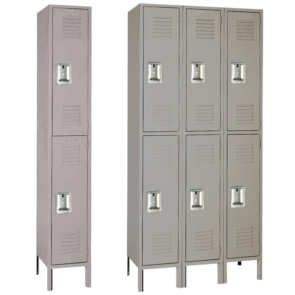 12"d x 12"w x 66"h Double Tier Steel Lockers - Gray
