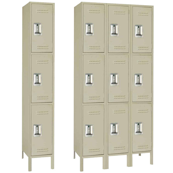 15"d x 12"w x 78"h 3-Tier Steel Lockers - Tan
