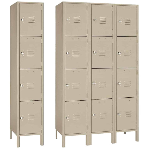 12"d x 12"w x 54"h 4-Tier Steel Lockers - Tan