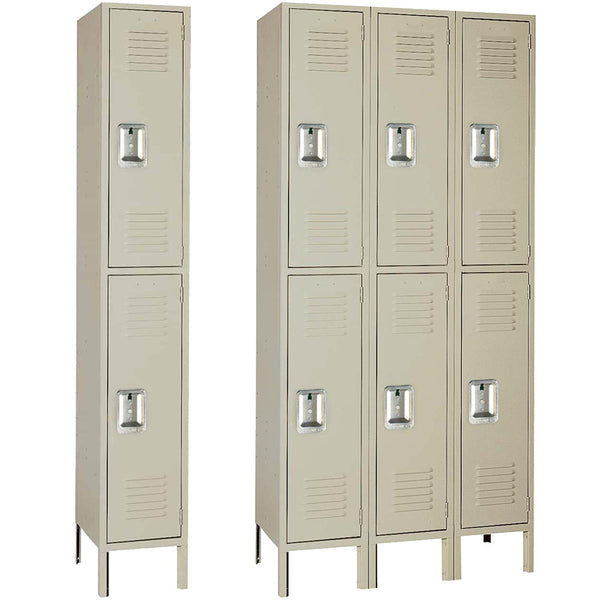 12"d x 12"w x 66"h Double Tier Steel Lockers - Tan