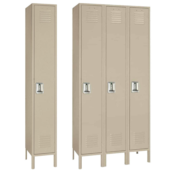 12"d x 12"w x 66"h Single Tier Steel Lockers - Tan