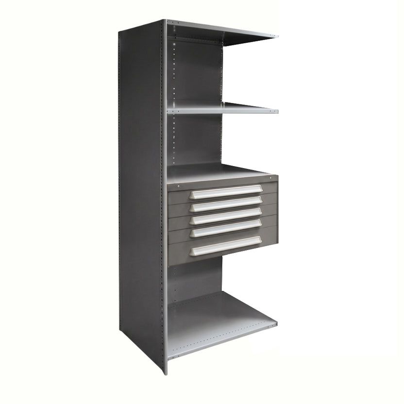 Lyon Closed Steel Shelving with 5 Modular Drawers - Add On Units ...