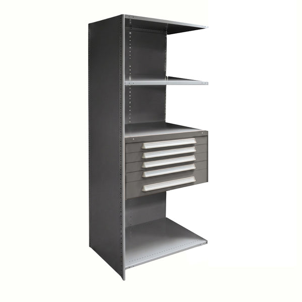 Lyon Closed Steel Shelving with 5 Modular Drawers - Add On Units