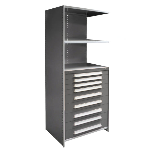 Lyon Closed Steel Shelving with 9 Modular Drawers - Add On Units