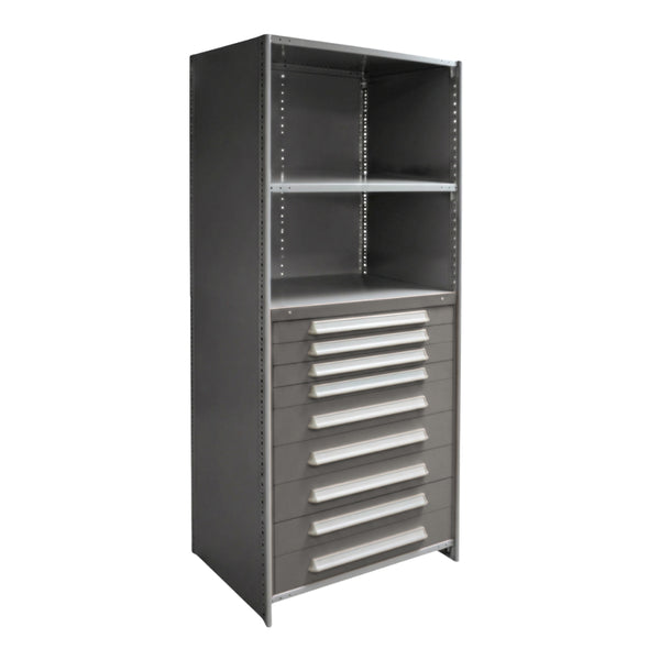 Lyon Closed Steel Shelving with 9 Modular Drawers - Starter Units