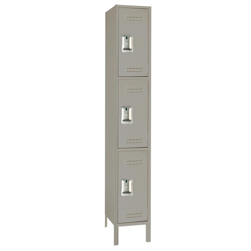 15"d x 12"w x 78"h 3-Tier Steel Lockers - Gray