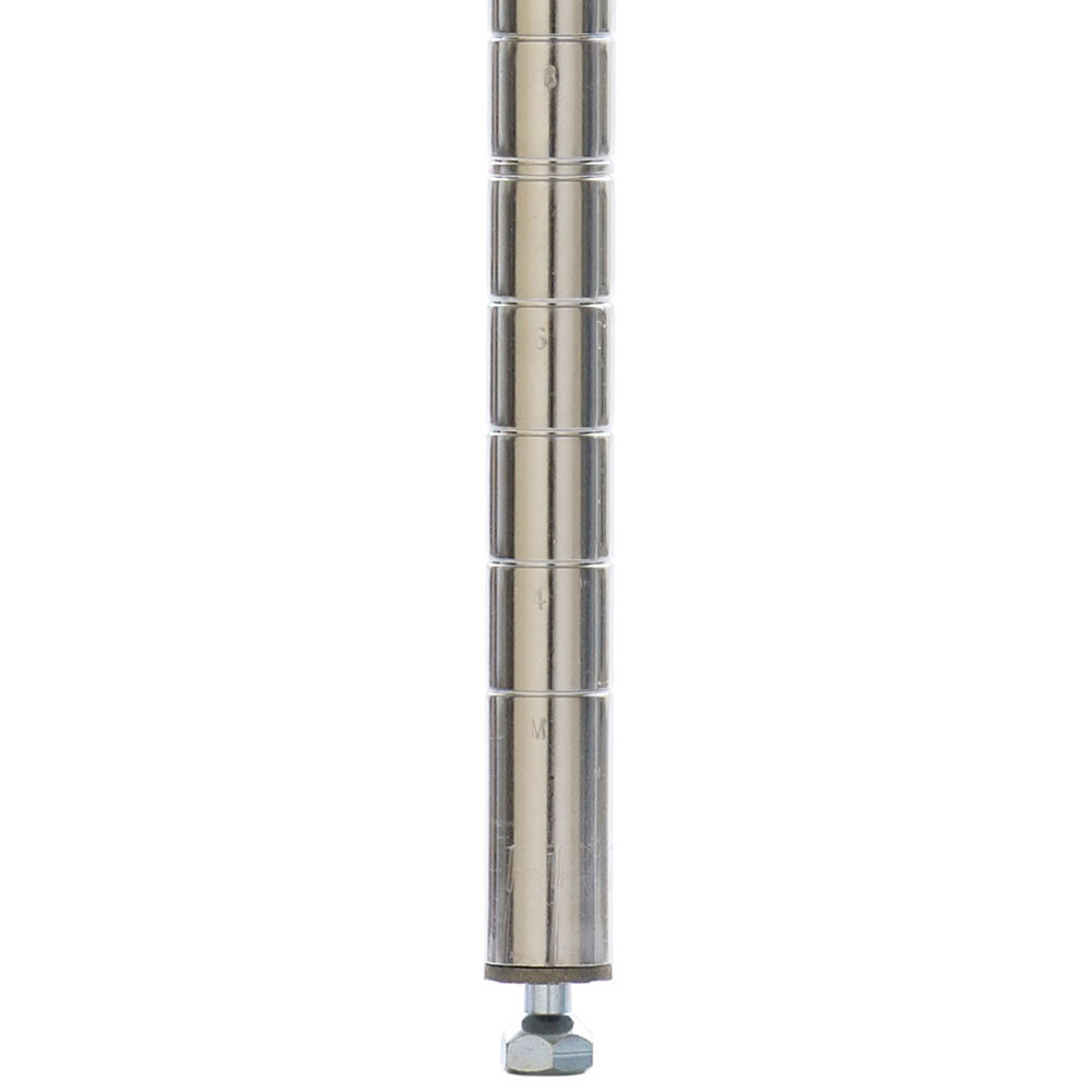 Metro Super Erecta SiteSelect chrome stationary post with adjustable leveling bolt, designed for wire shelving units.
