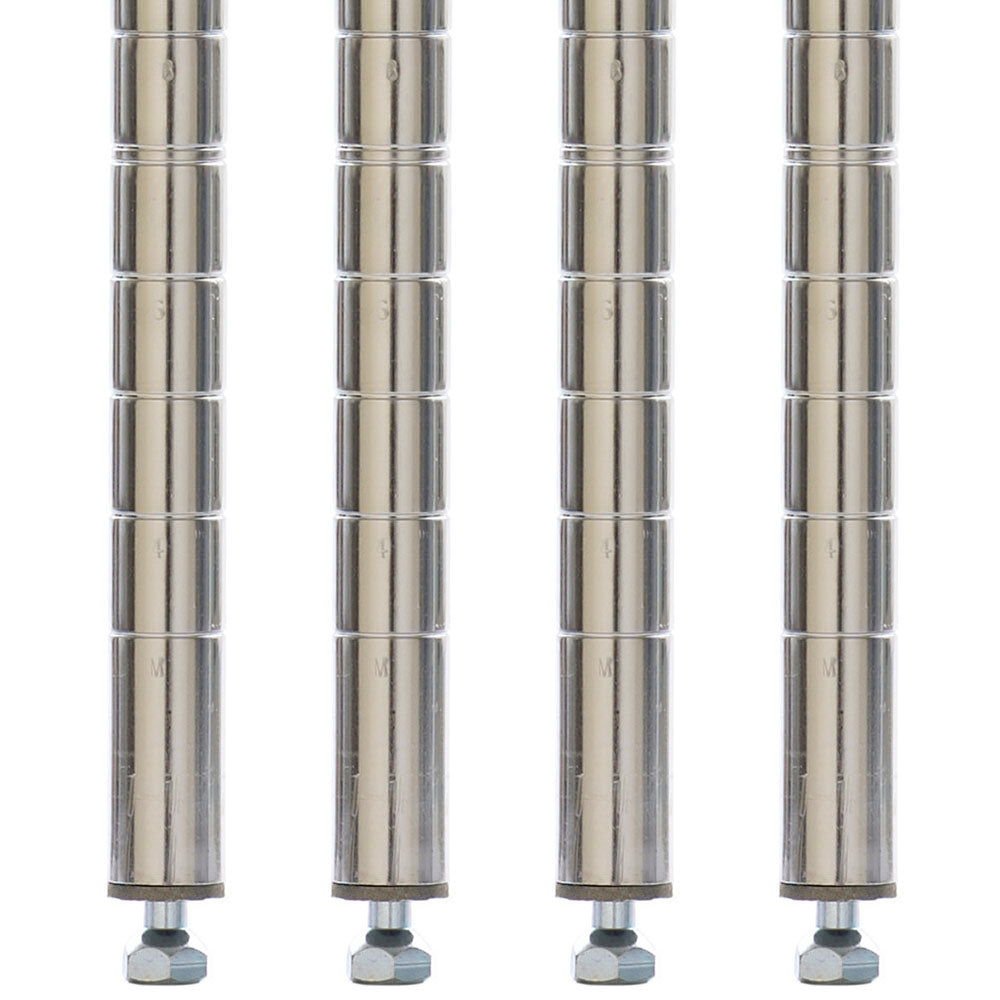 Metro Super Erecta SiteSelect chrome stationary posts four-pack with adjustable leveling bolts, designed for wire shelving units.