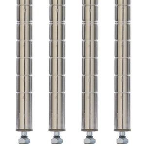 Metro Super Erecta SiteSelect chrome stationary posts four-pack with adjustable leveling bolts, designed for wire shelving units.