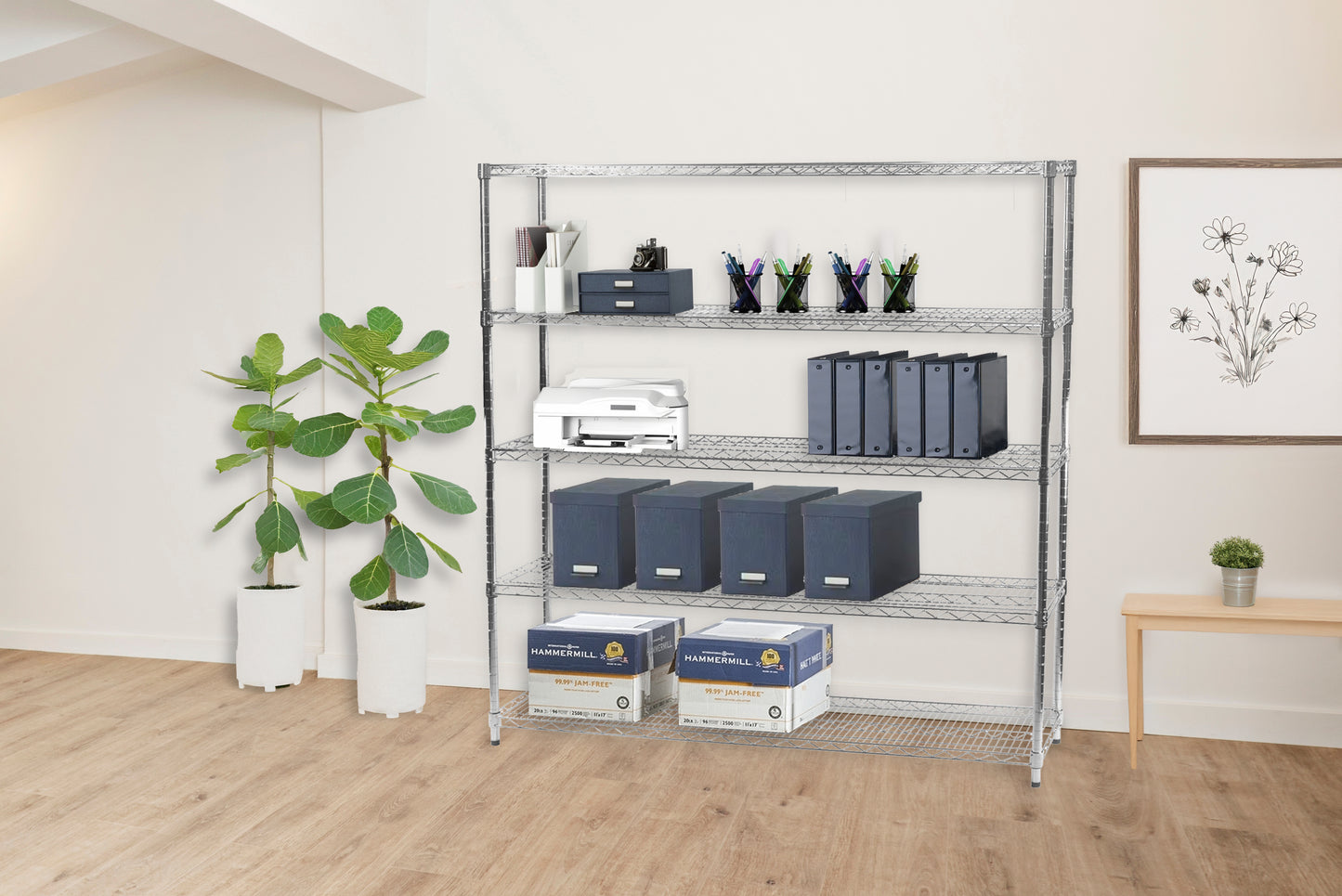 12"d x 54"w Chrome Wire Shelving w/ 5 Shelves