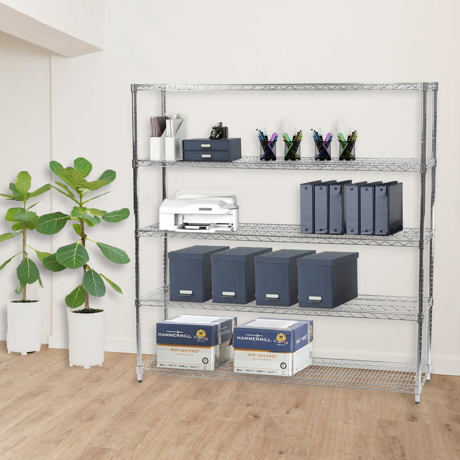 14"d x 72"w Chrome Wire Shelving w/ 5 Shelves