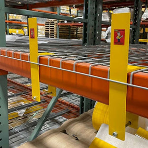 Pallet Beam Stops in between wire decking on pallet racking